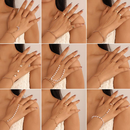 Chain bracelet female ins simple pearl heart-shaped chain multi-layer finger chain fashion mitten bracelet