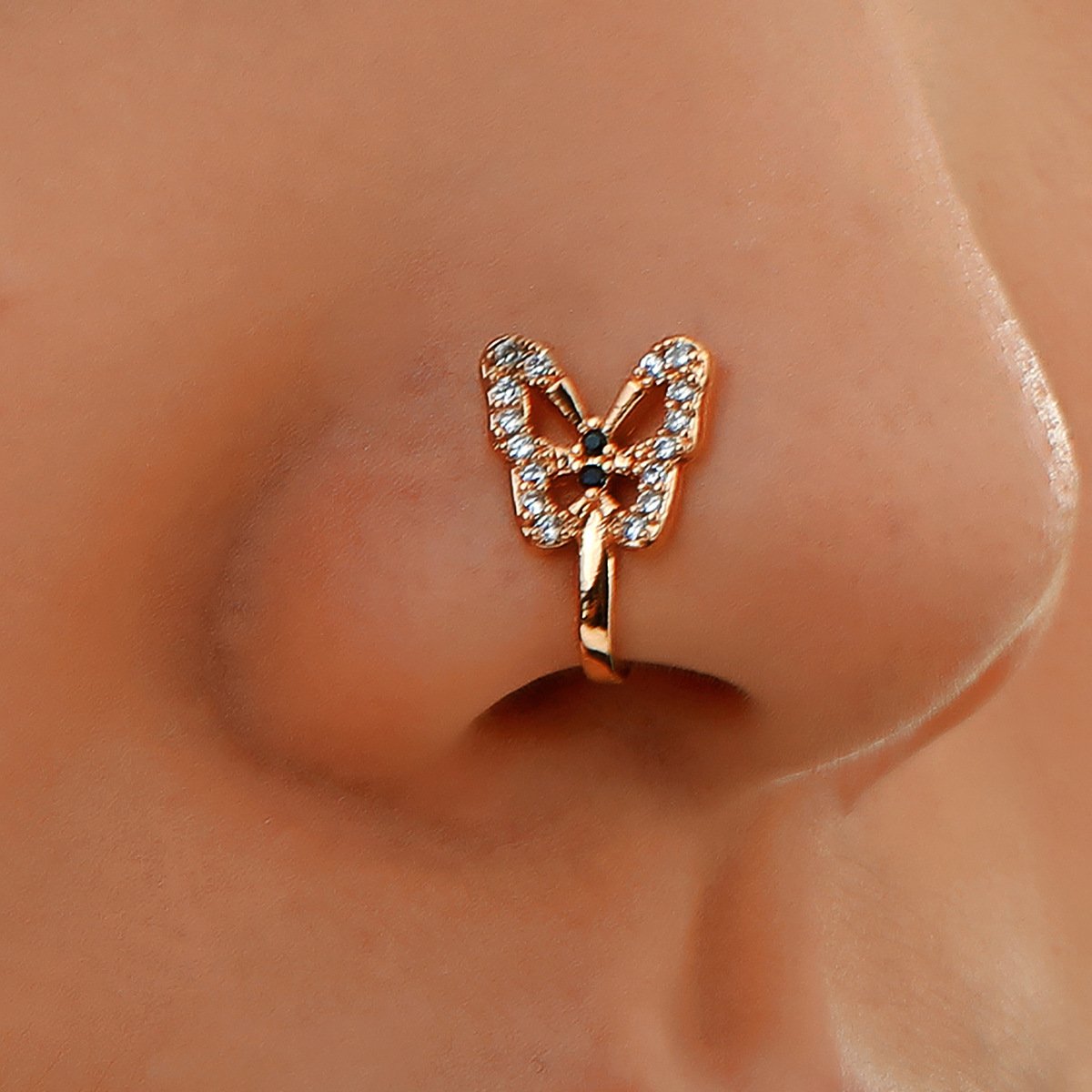 Fashion personality U-shaped fake nose ring diamond butterfly nose nail no hole nose clip piercing jewelry