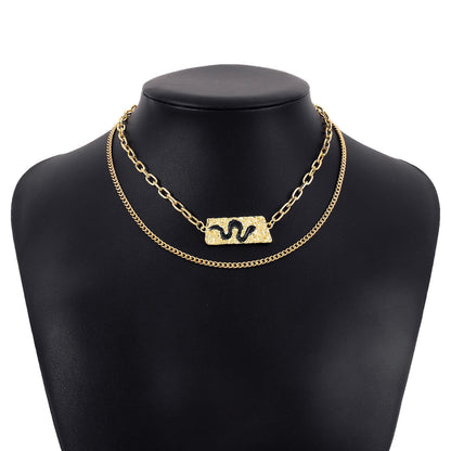 N146 Jewelry Double Layered Wearing Personality Snake Element Necklace Exaggerated Hip Hop Punk Necklace