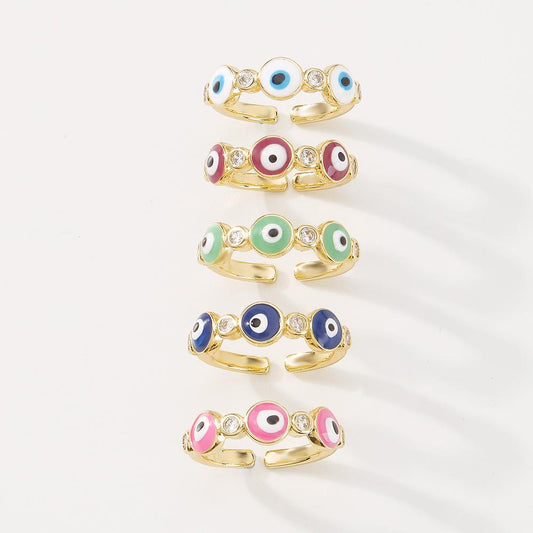 ZR89 Color Drop Oil Zircon Ring Personality Simple and Cute Hand Decoration Fashion Eye Opening Ring