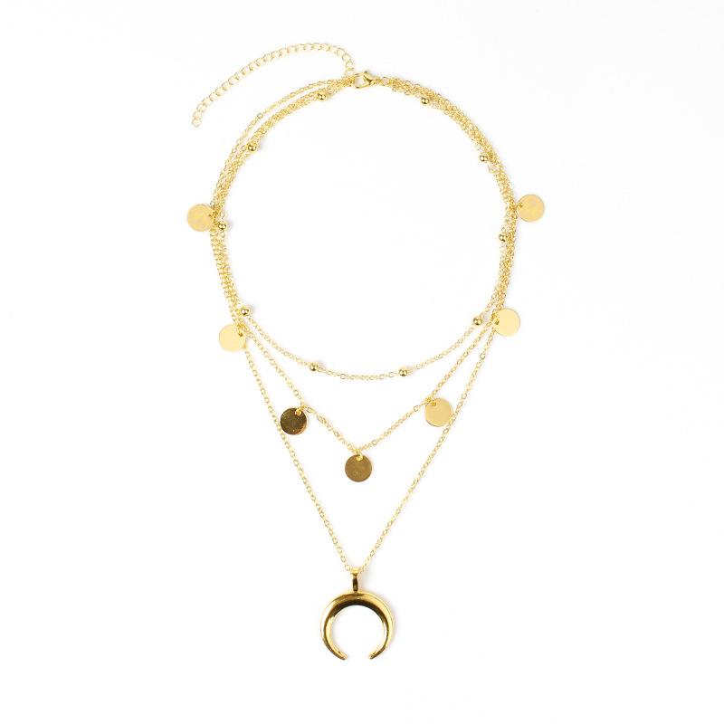 Fashion Jewelry Fashion Horn Circle Pendant Multilayer Bead Necklace For Women