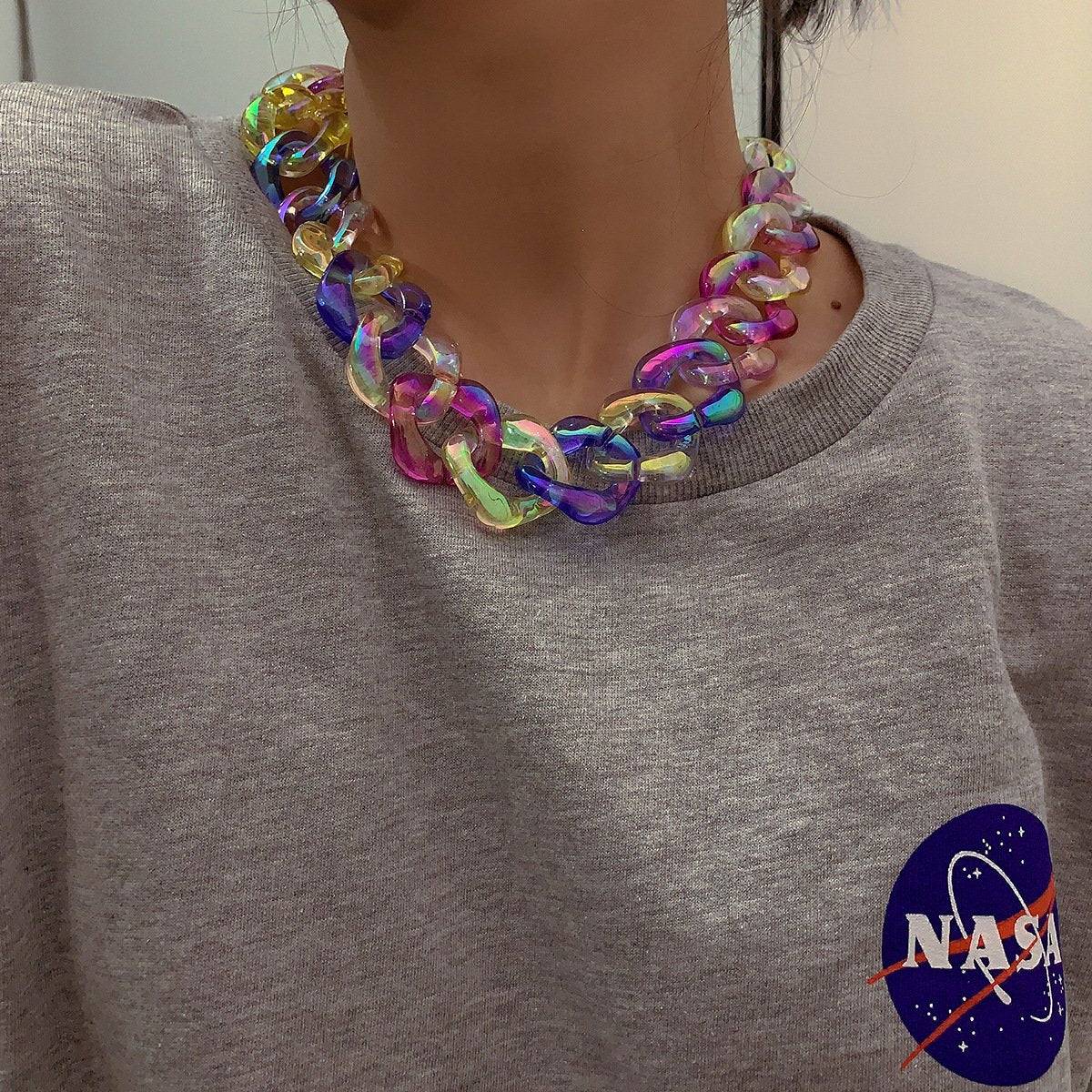 Jewelry Fashion Cool Clavicle Chain Necklace Female Punk Exaggerated Colorful Acrylic Chain Necklace