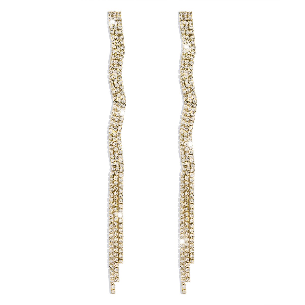 E1745 Catwalk Dinner Long Tassel Rhinestone Earrings Creative Wave Pattern Irregular Light Luxury Earrings