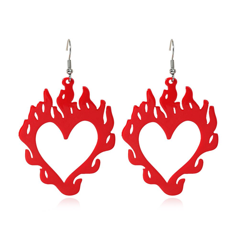 Exaggerated creative acrylic flame earrings retro personality hip-hop red love earrings