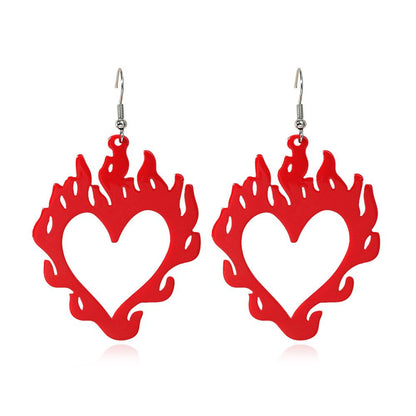 Exaggerated creative acrylic flame earrings retro personality hip-hop red love earrings