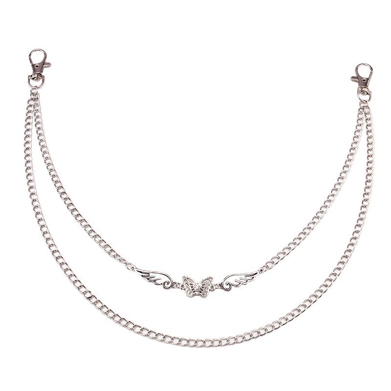 Female cool ins pants chain accessories punk jeans decoration fashion jk uniform check skirt diamond butterfly pants chain