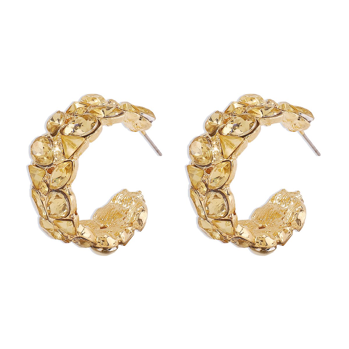 E1741 Personality Fashion Circle C-shaped Earbuckle Light Luxury Exaggerated Design Earrings Rhinestone Vintage Earrings