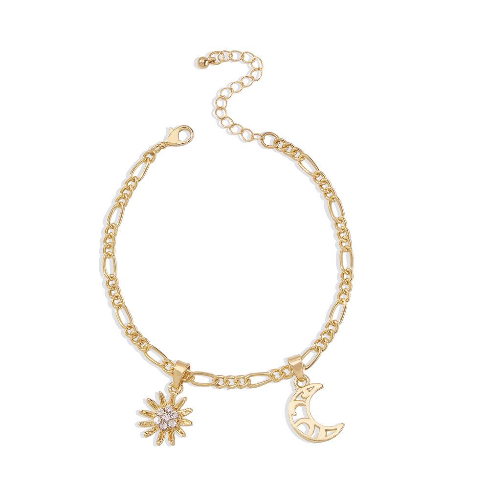 A86 Jewelry Hip Hop Sun Moon Pendant Foot Decoration Simple Fashion Diamond Anklet Female