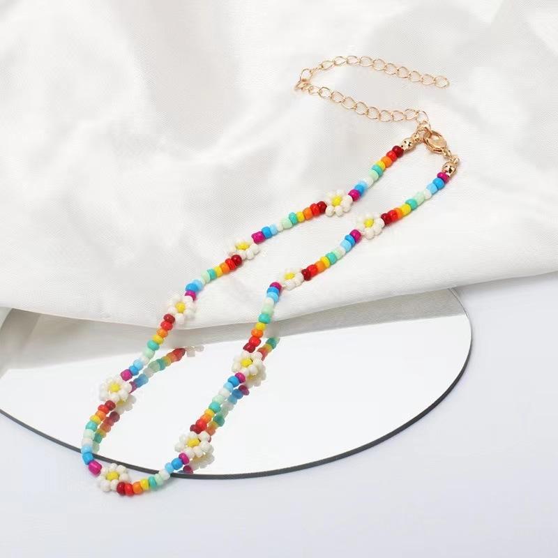 Jewelry Color Rice Beads Hand Beaded Necklace Simple Daisy Small Flower Necklace Necklace Women