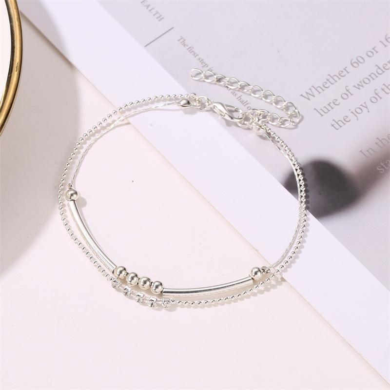 Foot Jewelry Creative Retro Double Layer Round Bead Diamond Fashion Ladies Anklet Summer Jewelry