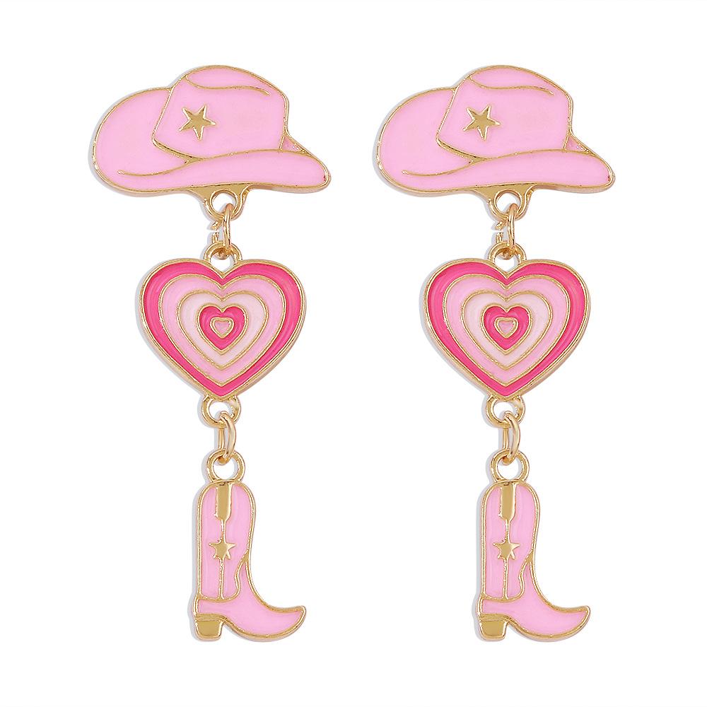 E1365 Popular Jewelry Modern Trendy Girl Earrings Hat Love Cowboy Boots Drip Oil Multilayer Earrings