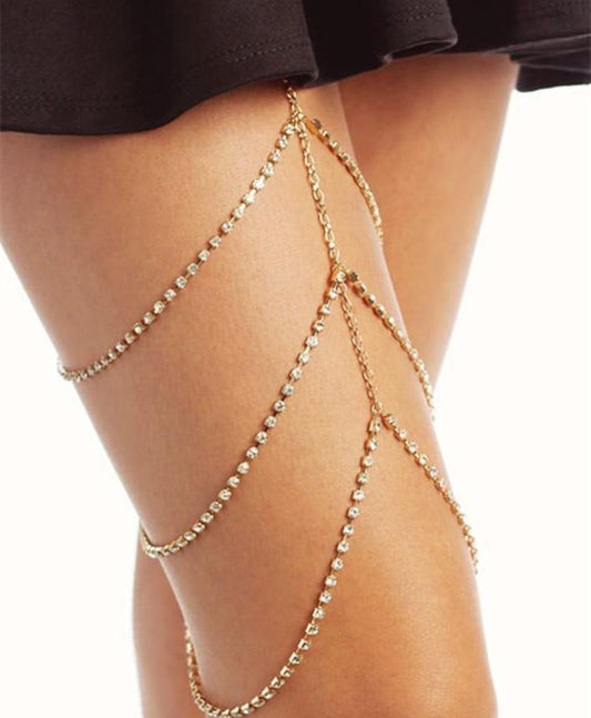 Fashion Jewelry Personalized Night Style Body Chain Simple Sexy Full Diamond Multi-Layered Leg Chain