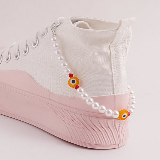 Accessories trend hip-hop devil's eye shoe chain women's imitation pearl niche design single-layer shoe accessories