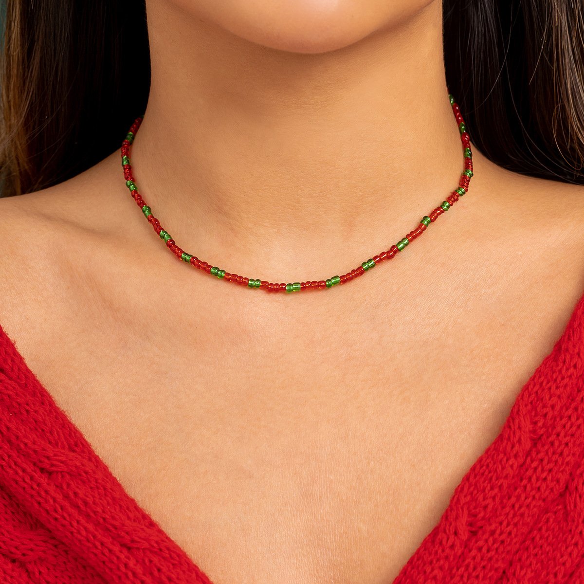 Ornament simple contrast color rice bead beaded necklace female fashion creative Christmas necklace choker