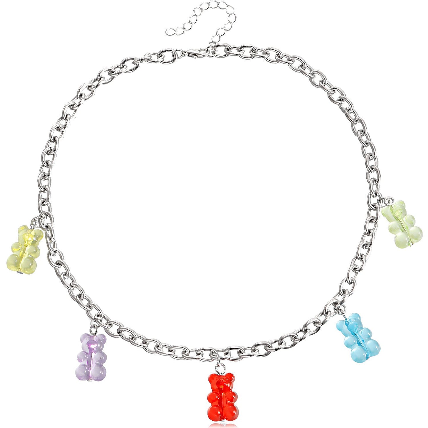 Jewelry geometric exaggerated O word chain colorful bear pendant necklace femininity small fresh necklace