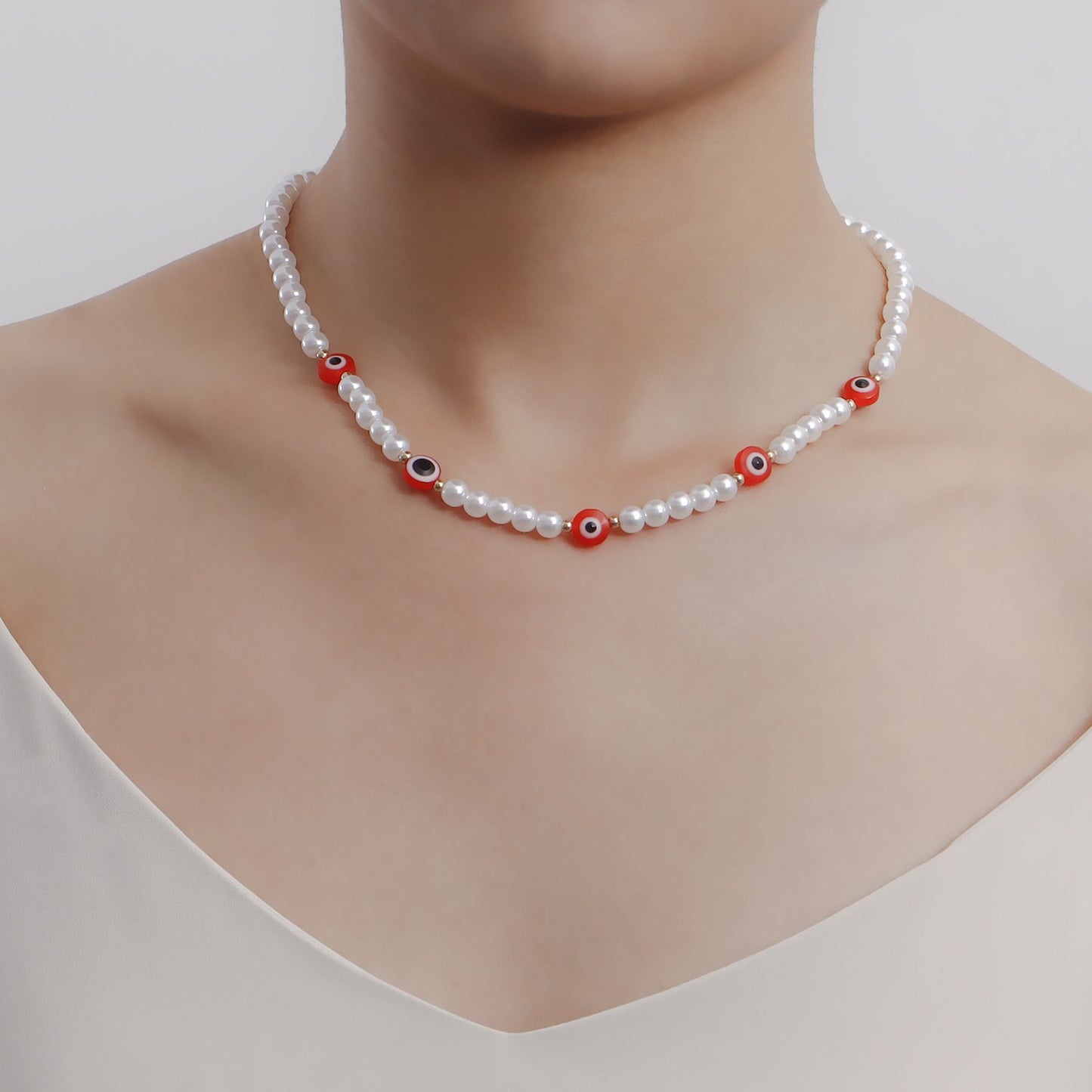 Jewelry Simple Acrylic Devil's Eye Stitching Clavicle Chain Retro Imitation Pearl Beaded Necklace