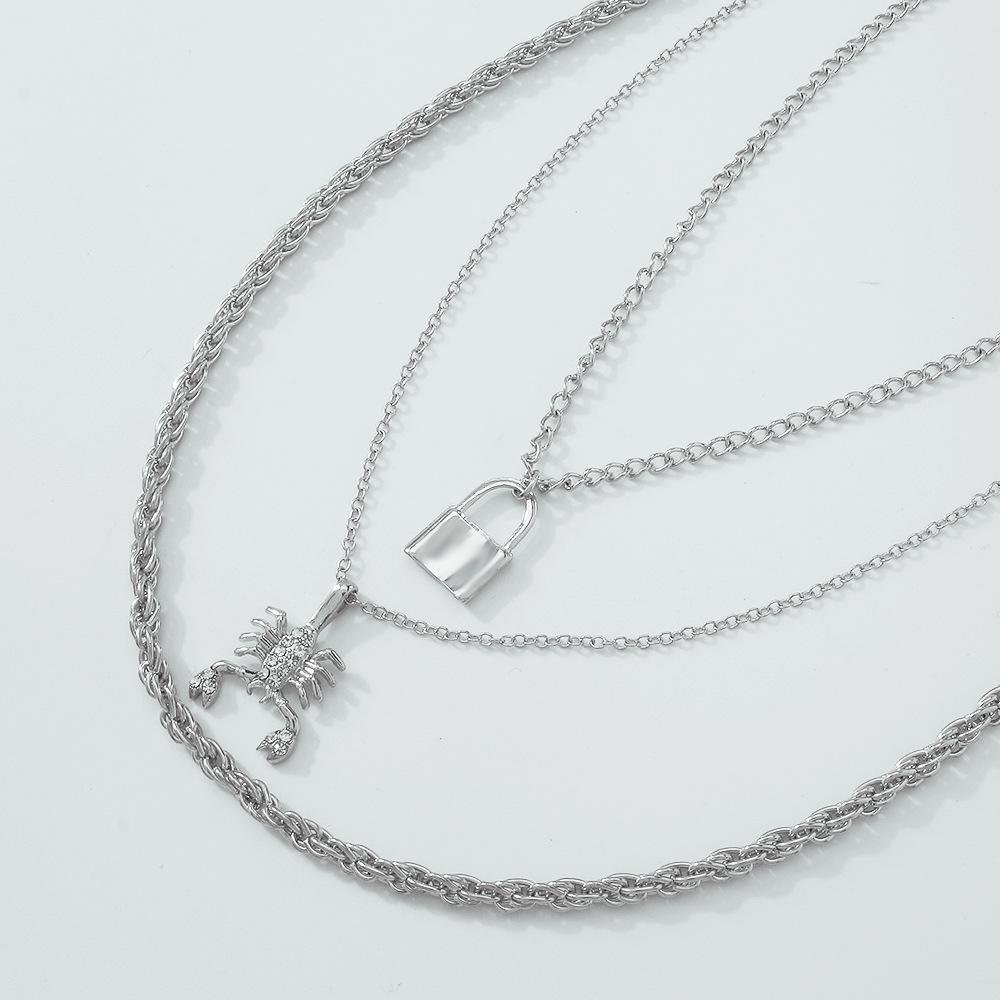 N951 personalized multi-layer chain necklace trendy cool lobster small lock necklace stacked exaggerated creative necklace female