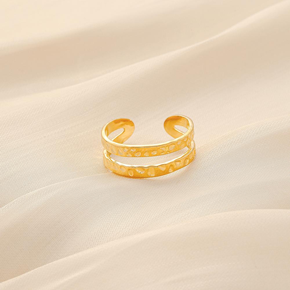 Simple ins stainless steel opening hammer pattern adjustable ring retro fashion design versatile ladies ring
