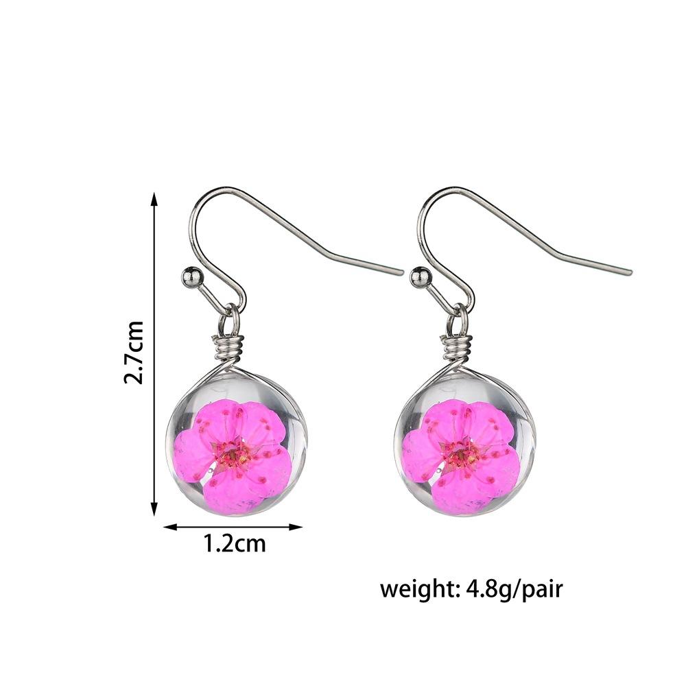 Retro Fashion Temperament Real Flowers Dried Flowers Crystal Ball Pendant Earrings Female Scenic Ethnic Jewelry