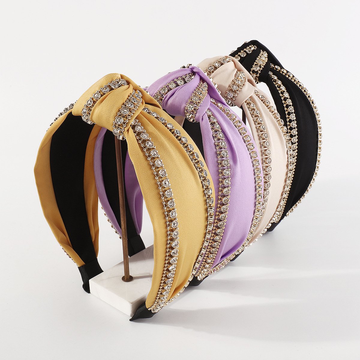 F5149 Creative Personality Rhinestone Knotted Headband Retro Elegant Temperament Pure Color Sweet Fashion Headband