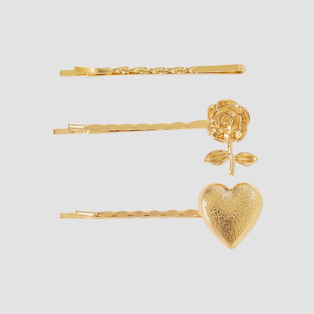 F395 Simple geometric hair clip rose love pearl bangs clip sweet side clip set
