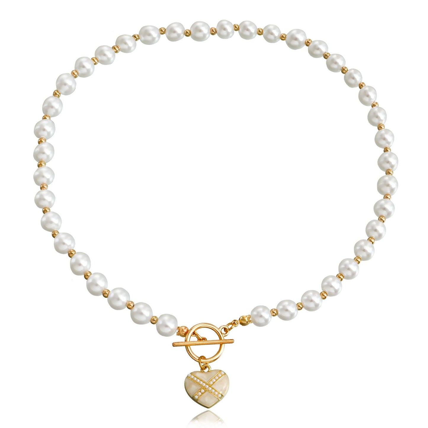 Jewelry ins simple imitation pearl love pendant necklace female clavicle chain sweet cool necklace choker