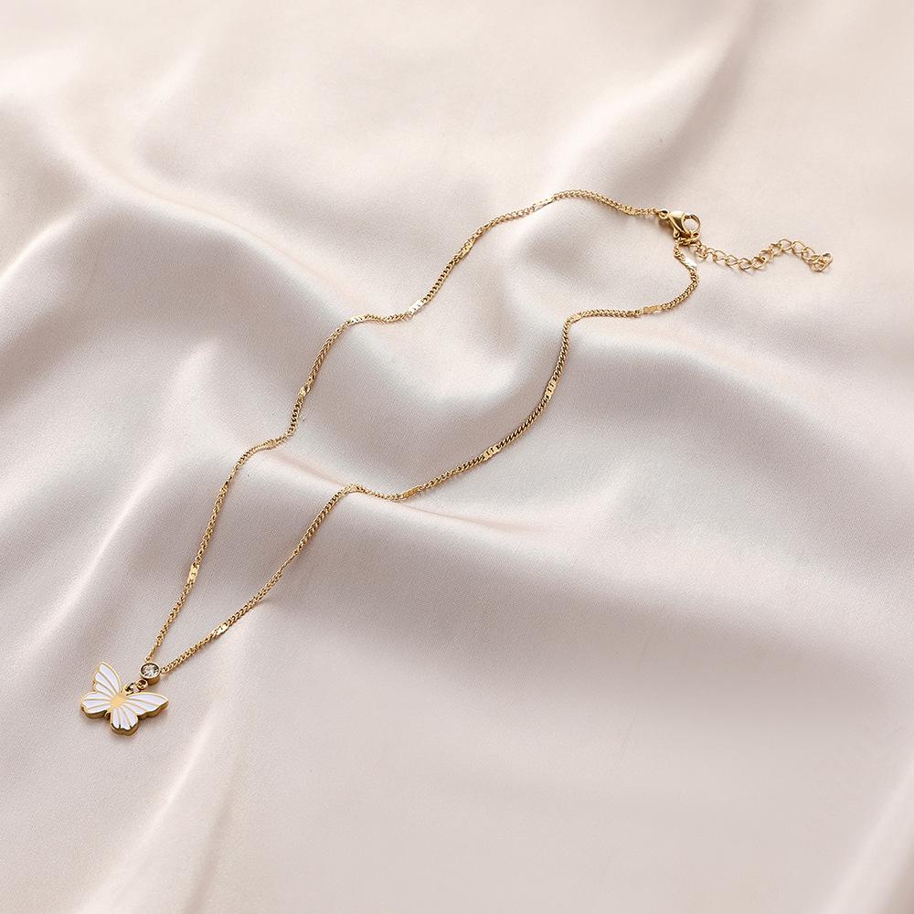 Simple Stainless Steel Zircon Butterfly Pendant Clavicle Chain Niche Exquisite Titanium Steel Gold-plated Color Preserving Necklace