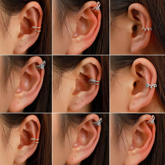 Simple zircon hole-free ear clip fashion retro geometric C-shaped ear bone clip niche design temperament earrings women