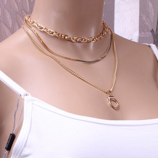 Jewelry Retro Twist Chain Snake Bone Chain Necklace Hip Hop Multi-layer Versatile Tide Brand Letter Necklace
