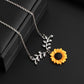 Sunflower leaves flower pendant collarbone chain necklace earrings set branches three-piece set