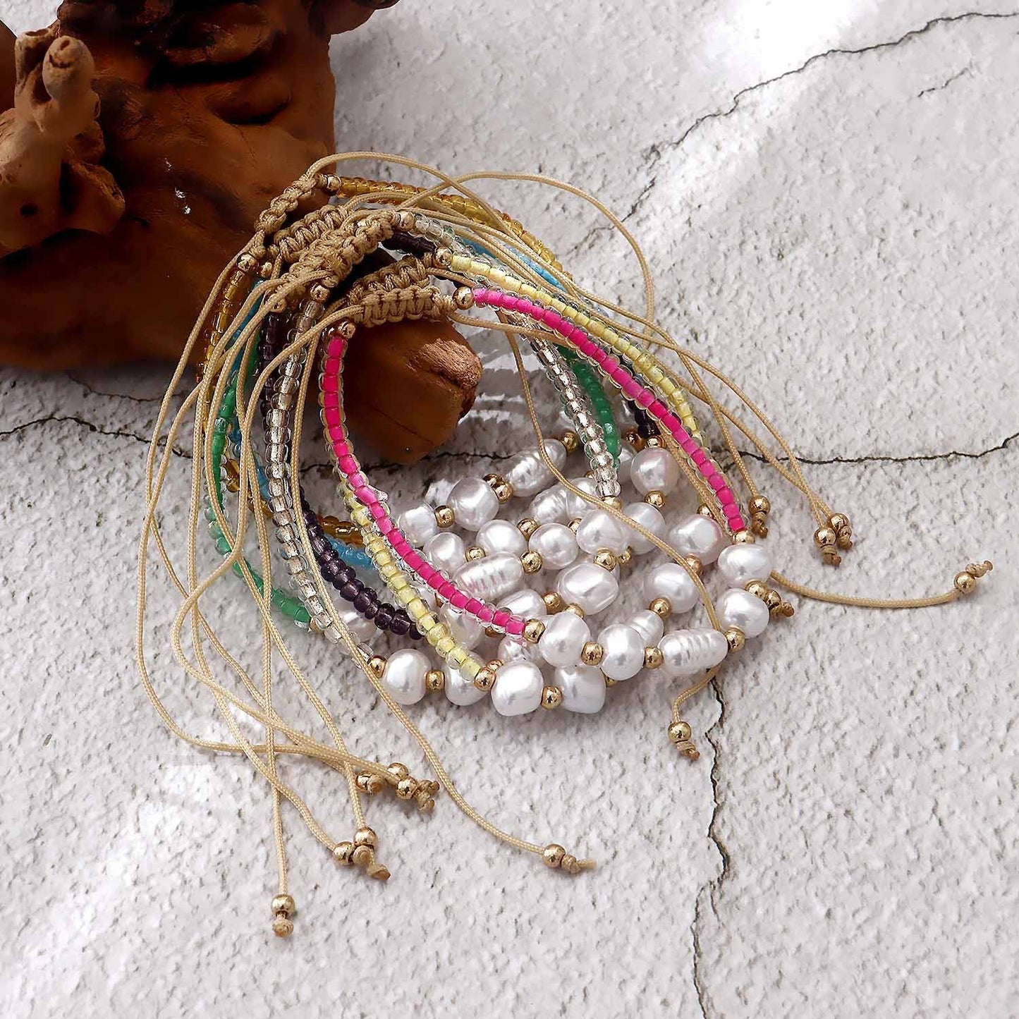 Jewelry ins adjustable special-shaped imitation pearl transparent rice bead color hand rope female colorful rope