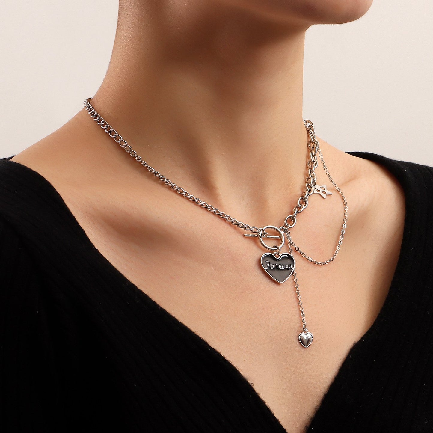 Valentine's Day black love letter pendant necklace female does not fade ins cold sweater niche collarbone chain