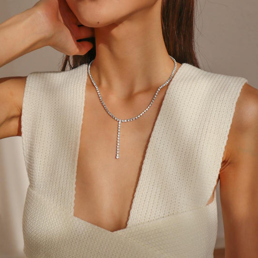 N9762 Fashion Simple Necklace Geometric Y-shaped Retro Full Diamond Necklace Personality Creative Necklace