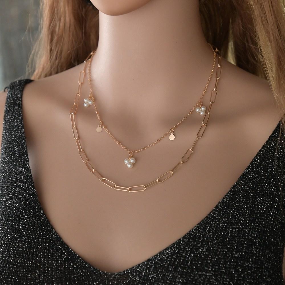 Simple Imitation Pearl Necklace Fashion Round Iron Sheet Multilayer Chain Necklace Accessories