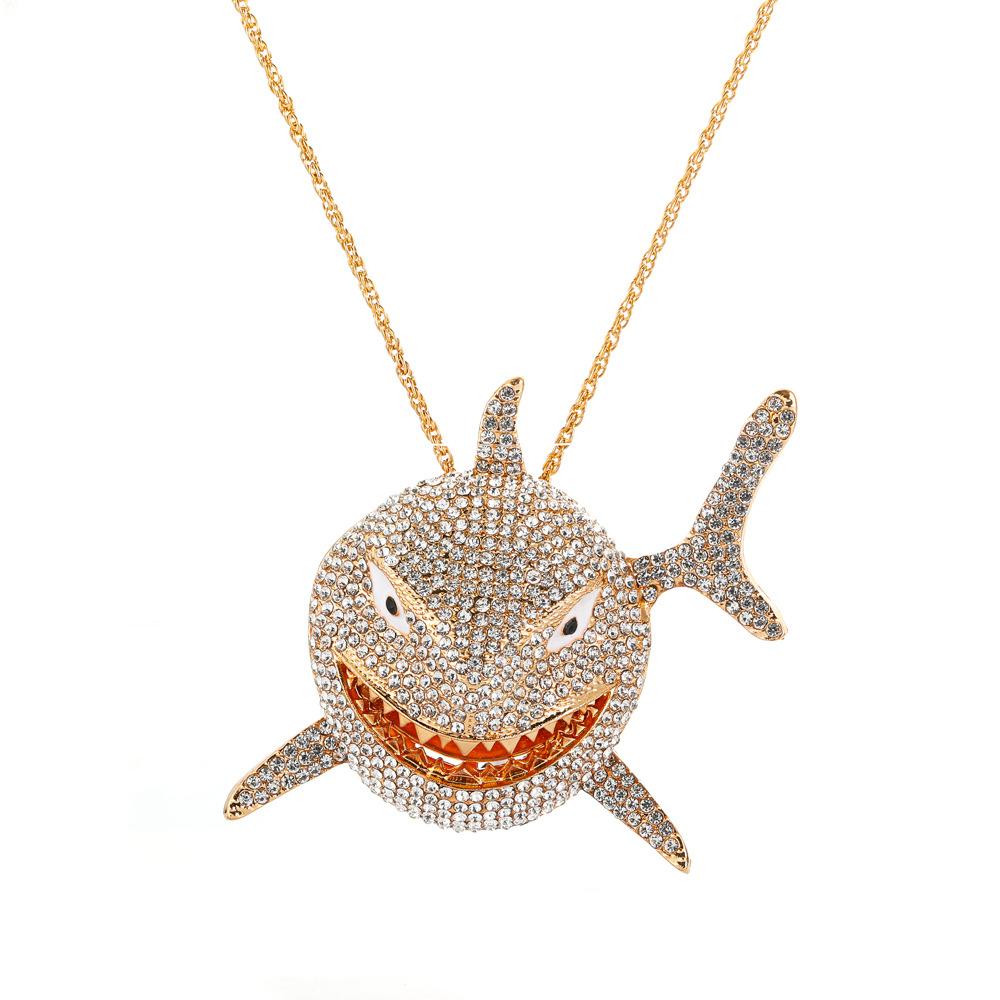 Hip-hop Diamond Pendant Necklace Retro Punk Exaggerated Large Shark Clavicle Chain Couple Accessories