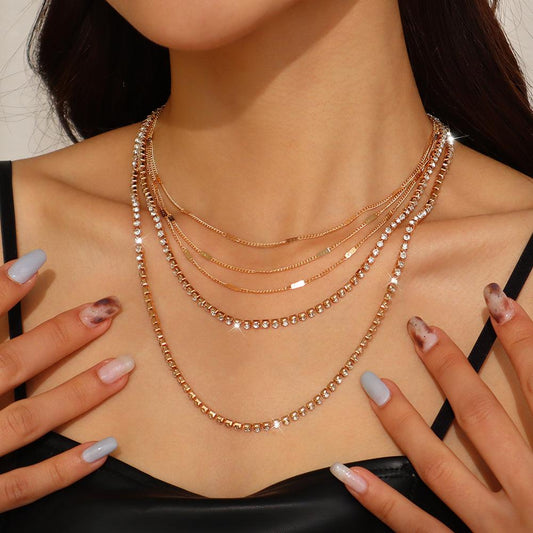 N9869 jewelry exaggerated stacked multi-layer necklace fashion rhinestone thin chain claw chain clavicle necklace