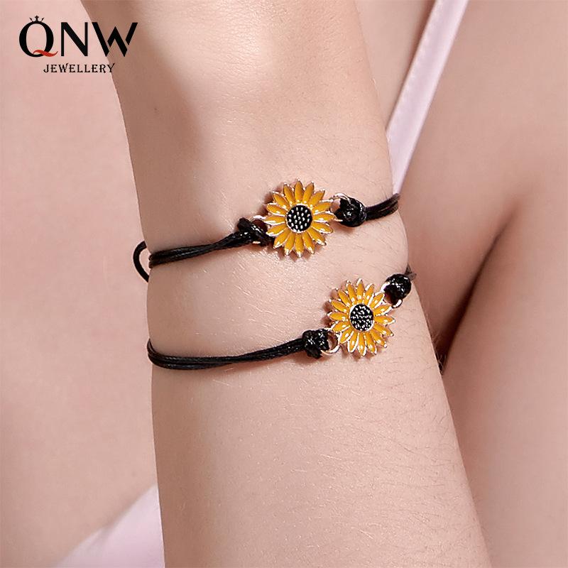 Summer small fresh couple sunflower bracelet Mori simple black rope bracelet for girlfriends and sisters hand rope gift