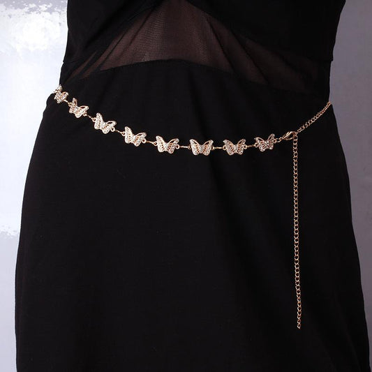 Punk metal chain Hong Kong waist chain trendy ins hip-hop diamond single-layer butterfly pants chain sexy body chain