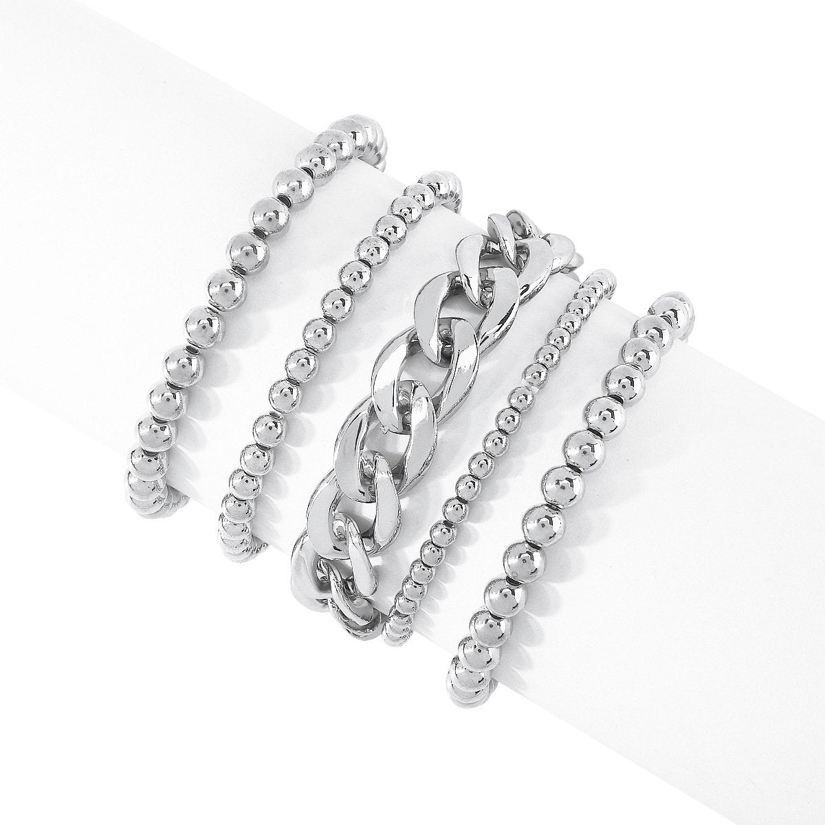 B182 Jewelry CCB Beaded Aluminum Chain Exaggerated Personality Bracelet Frosty Retro Elastic Bracelet
