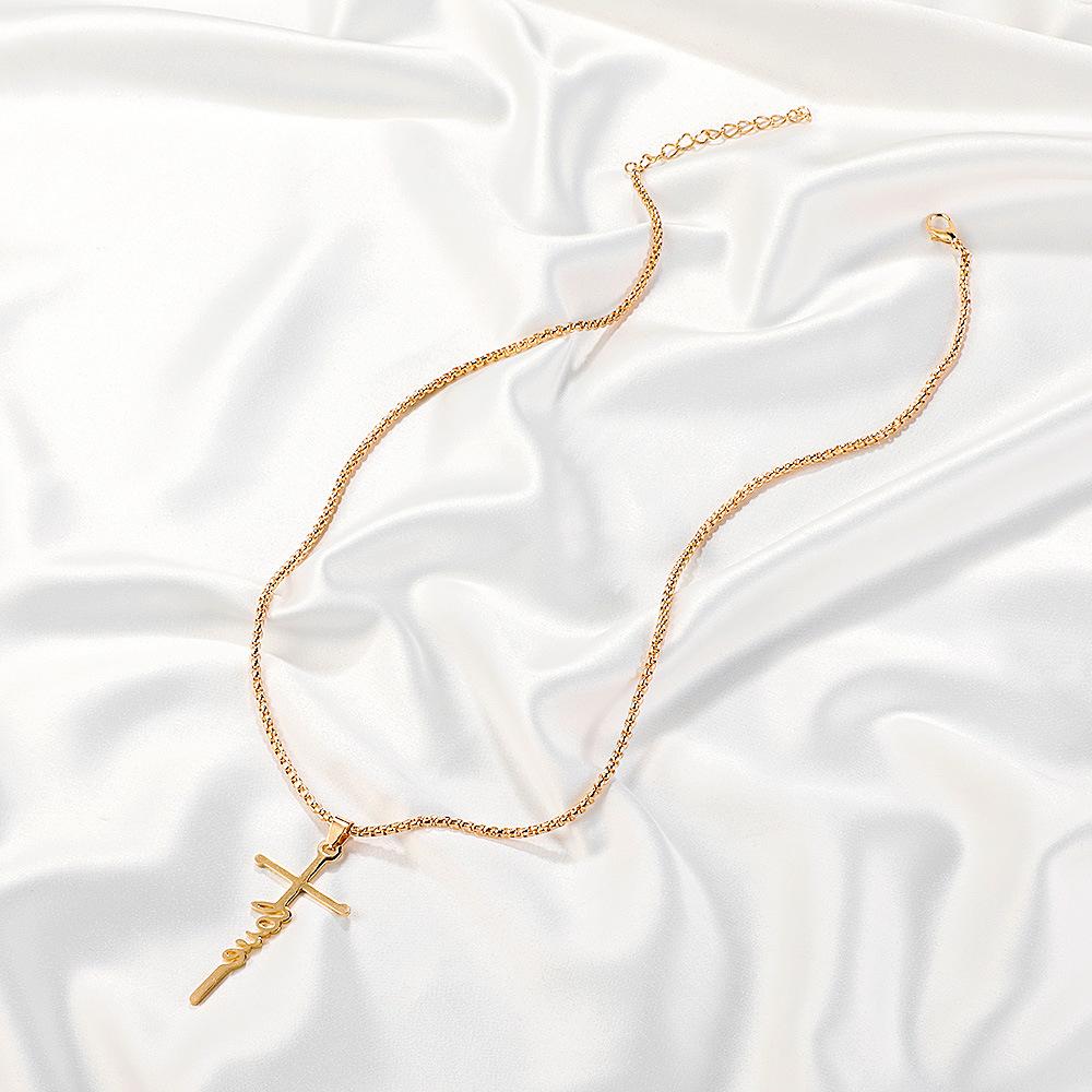 English letter pendant necklace stainless steel cross clavicle chain punk hip hop jumping disco necklace female