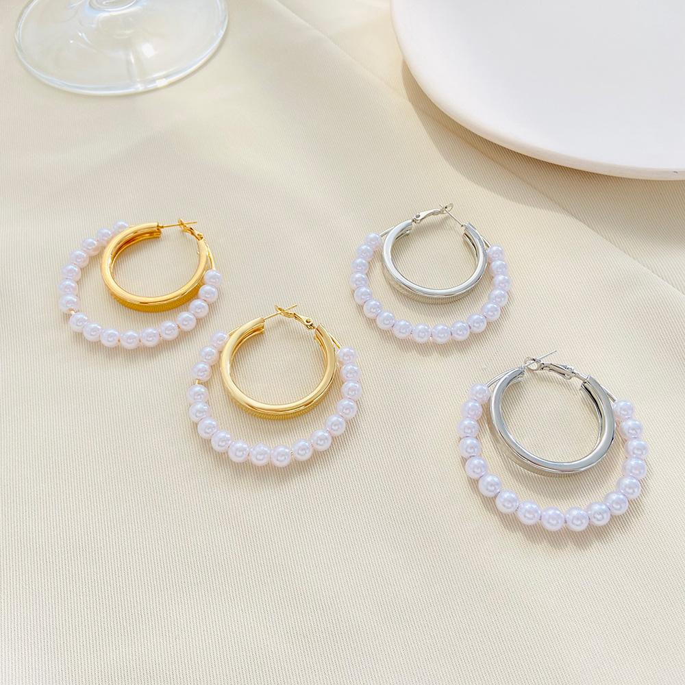 Pearl circle earrings female ins fashion exaggerated personality metal geometric large earrings temperament earrings