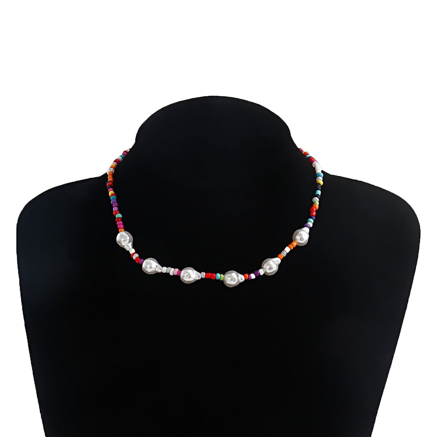 Jewelry special-shaped imitation pearl mixed color small rice bead necklace necklace female choker explosion