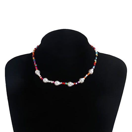 Jewelry special-shaped imitation pearl mixed color small rice bead necklace necklace female choker explosion