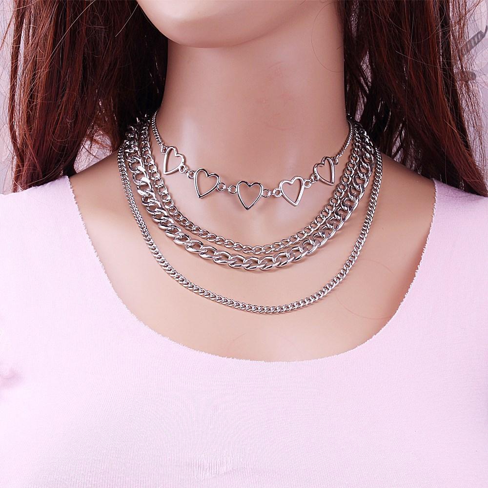 Jewelry Hip Hop Punk Chain Multilayer Necklace Fashion Simple Peach Heart Chain Necklace Women