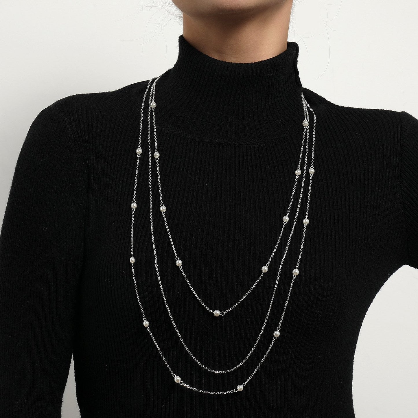 Jewelry Elegant Imitation Pearl Layer Necklace Geometric Trend Street Style Necklace