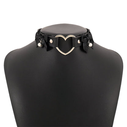1379 Harajuku geometric love collar leather bow bell necklace personalized choker necklace