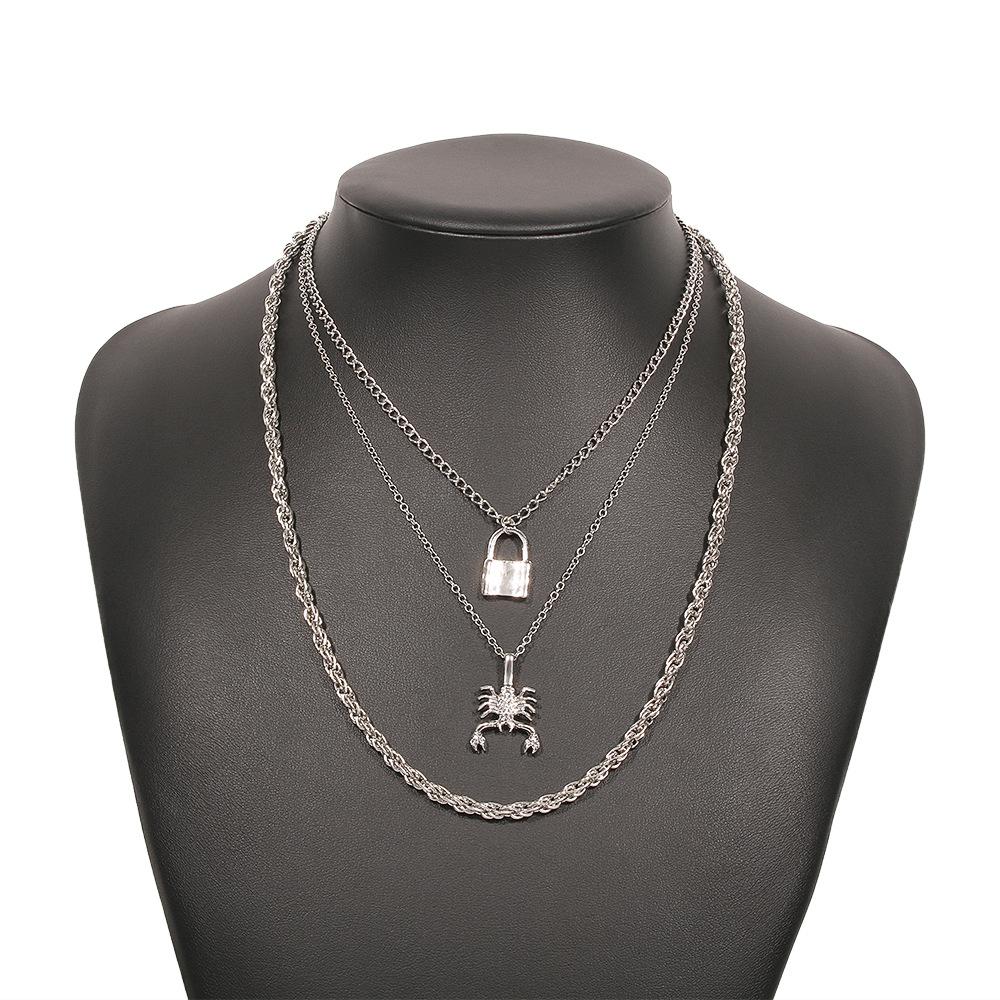 N951 personalized multi-layer chain necklace trendy cool lobster small lock necklace stacked exaggerated creative necklace female