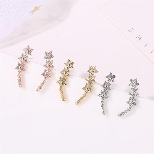 Five-pointed star earrings 925 silver needles with diamonds small fresh star earrings temperament mini starry sky earrings
