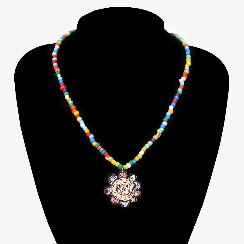 Ethnic color rice beads with acrylic pendant necklace bohemian fashion choker neck chain