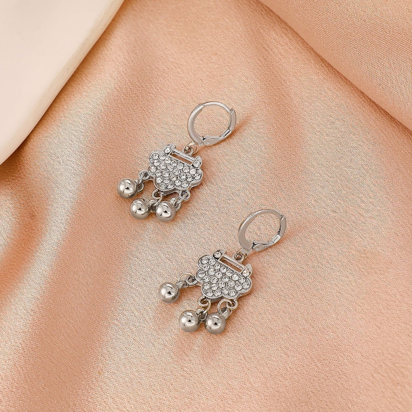 One step one ring safety lock bell earrings women's same style fashion temperament zircon earrings national tide earrings